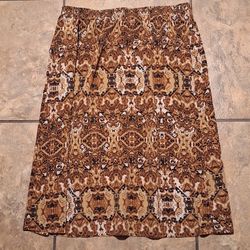 Vintage Multi-brown color abstract/medallion print skirt, elastic waist Sz XL
