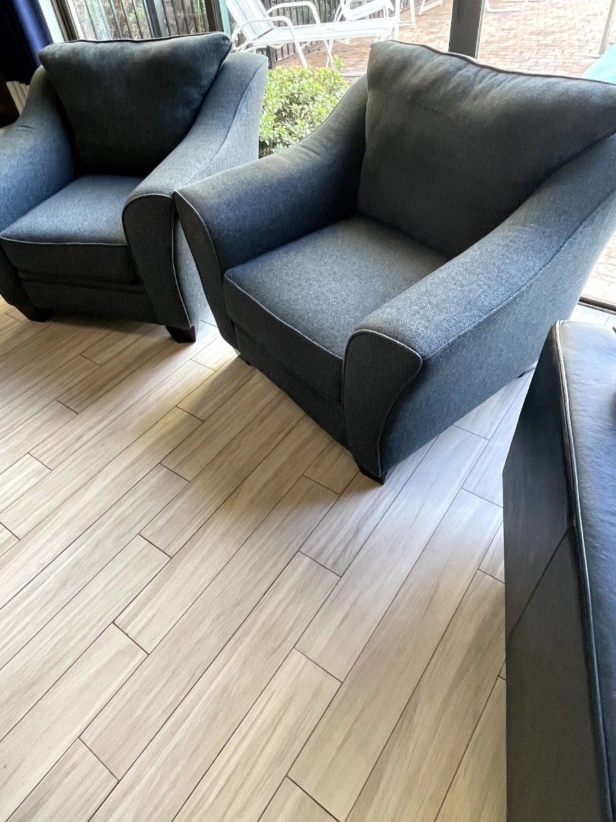 2 Sofa Chairs Oversized Blue Denim