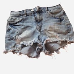 Blue Denim Shorts with Frayed Hem Size 7/28