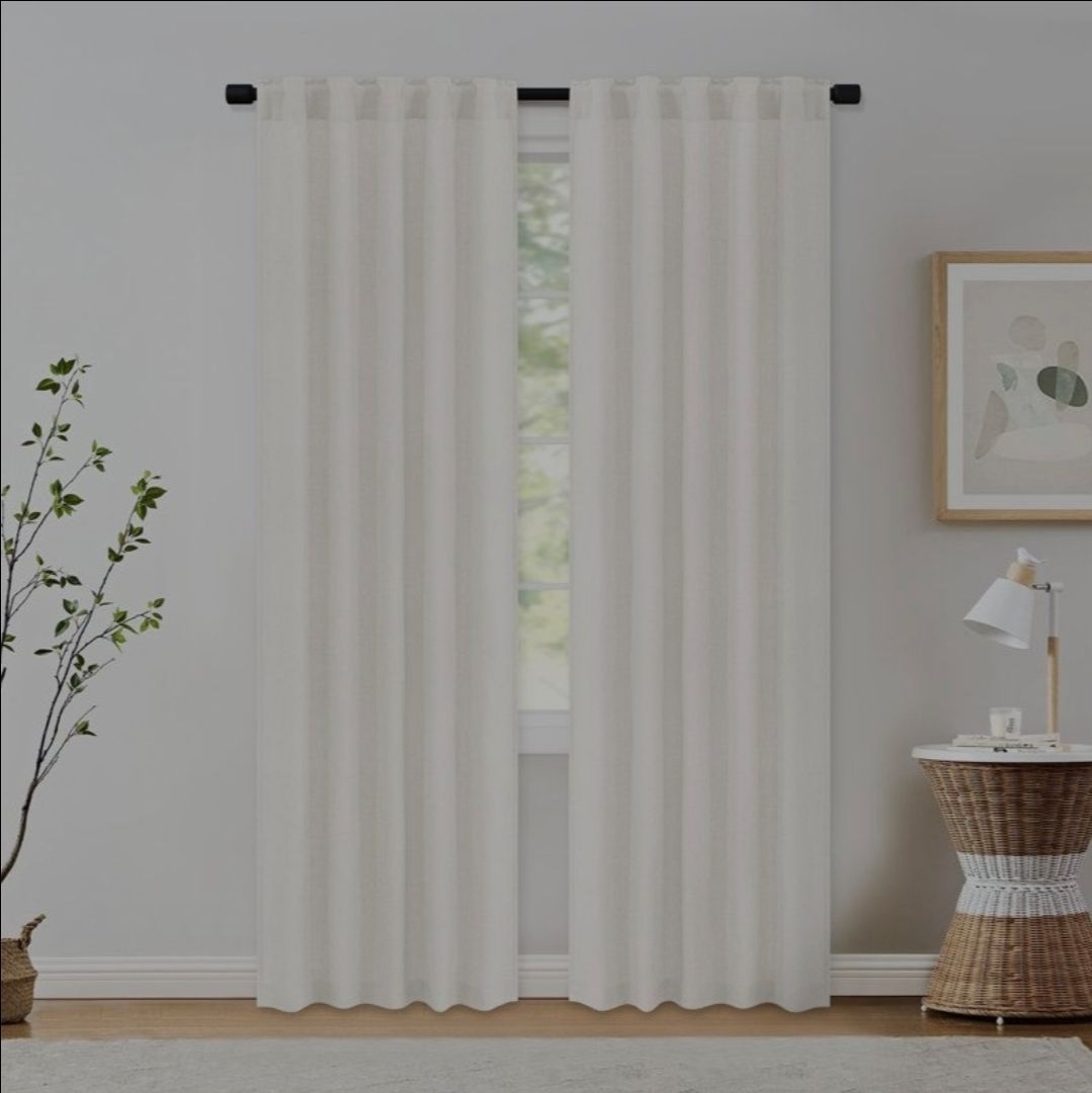 Toyoko Linen Blended Semi-Sheer Back Tab Curtain 2 panels