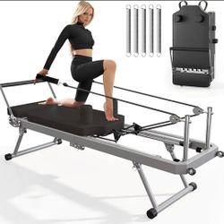 Pilates Reformer Machine for Home Gym Workout, Foldable Pilates Equipment with High Strength Alloy Springs for Beginners, Up to 400lbs