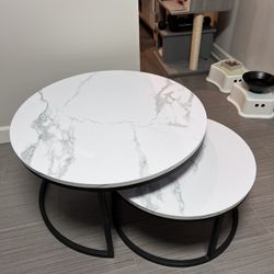 Set of 2 Marble Pattern Top Nesting Coffee Tables