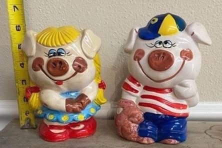Vintage Set of Two Piggy Banks w Stoppers Enesco $25 for Both