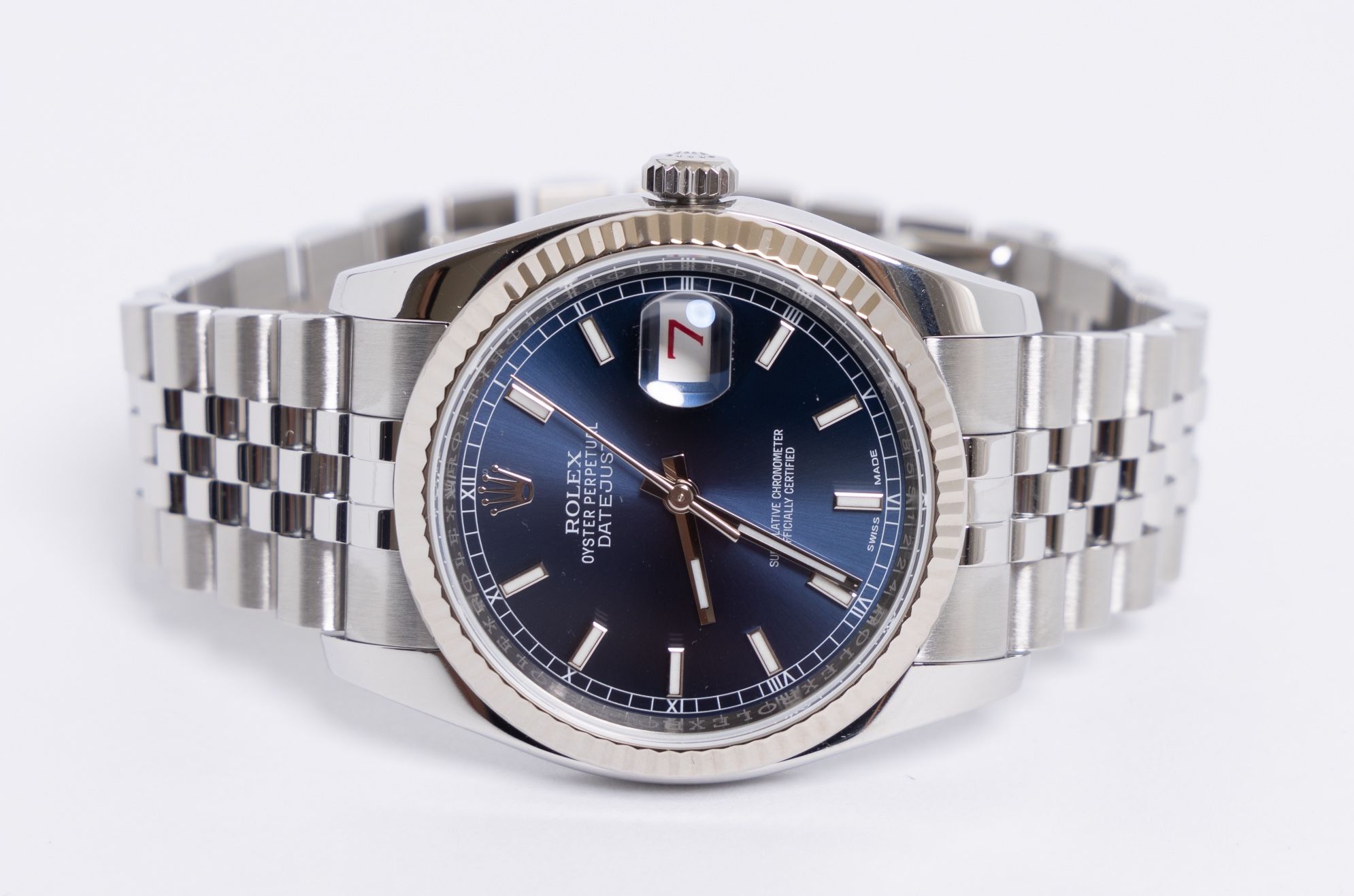 Rolex Datejust 36mm White Gold 18k Steel Blue Roulette Dial Fluted ...