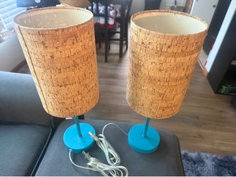 Pair of bamboo nightstand lights