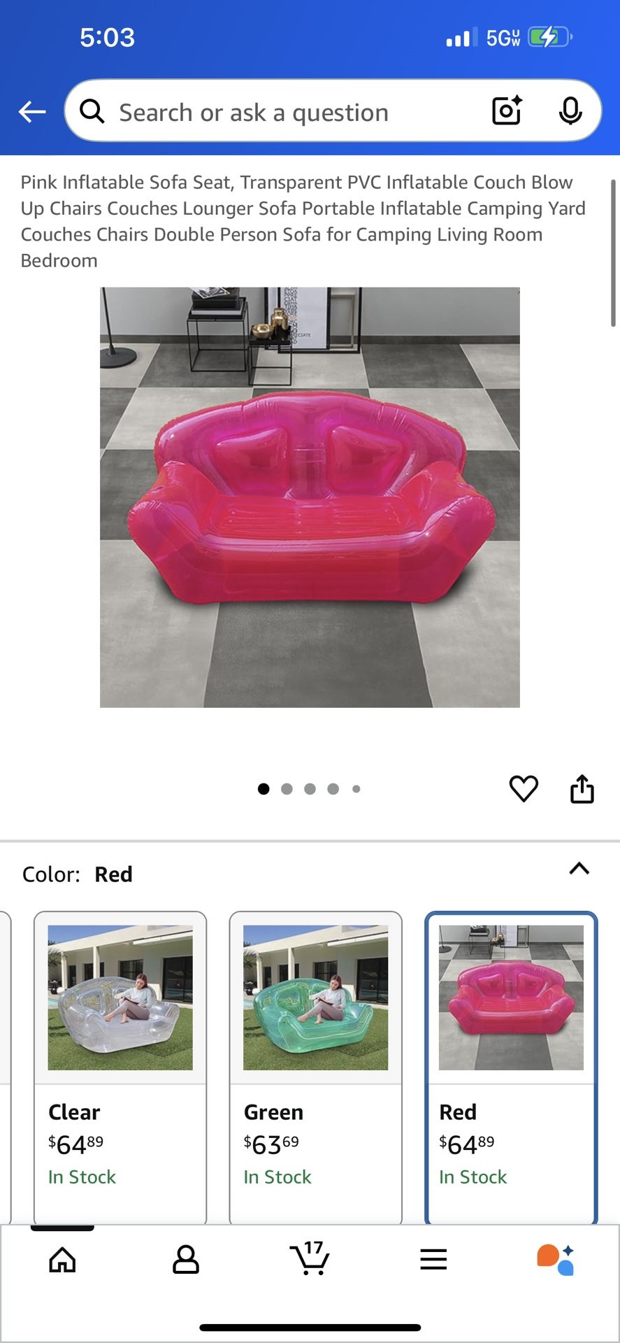 Pink Inflatable Sofa Seat