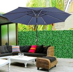 10ft Solar Powered Patio Umbrella with Tilt and Crank 8 Ribs Outdoor Market Table Umbrella for Garden Pool Navy - Independence Day Sale