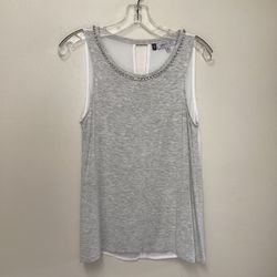Women’s JENNIFER LOPEZ Rayon/spandex Gray Front.. White semi sheer back.. sleeveless top… Size-XS