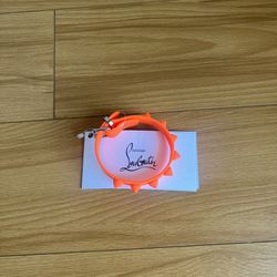 CHRISTIAN LOUBOUTIN Loubilink Studded Rubber Bracelet Orange Brand New With Tags