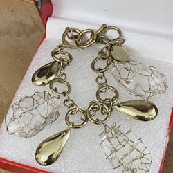 Pulsera Gold Filled Piedras Tejidas Joyería Antigua 