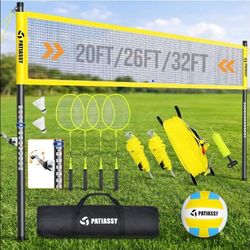 Patiassy -Outdoor Volleyball Net System for Backyard, Adjustable Height (5.1–8FT) & Width (20–32FT),