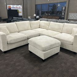 Cream Comfy Sectional And Ottoman 