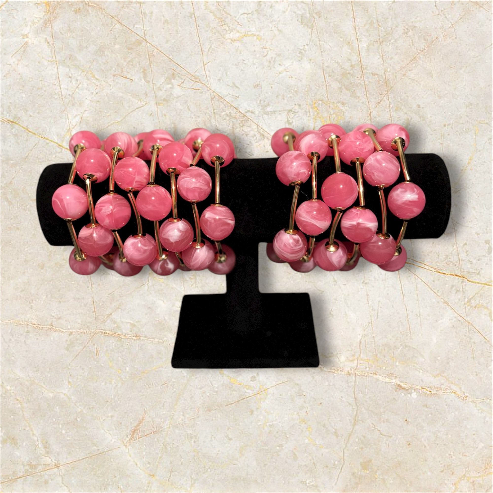 Pink & Gold Gum-ball Bracelets Set Of 3