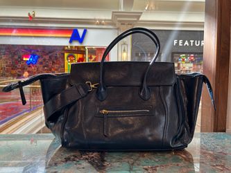 Women’s Black Solid Satchel Top Handle Zip, Detachable Strap Gold Tone