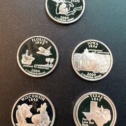 Set Of 5 Silver 2004-S Washington Quarters Proof