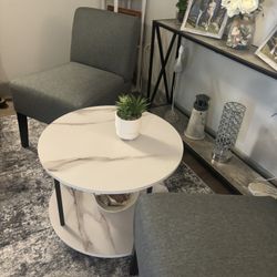2 Grey Chairs And Small Coffee Table 