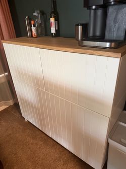 White Cabinet with Wood Top