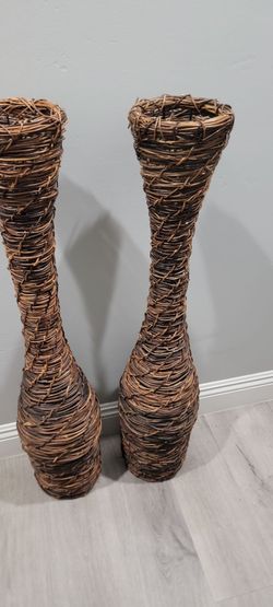 Tall Wicker Woven Floor Vases Set of 2