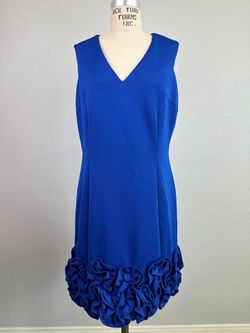 Donna Ricco Blue Sleeveless V Neck Ruffle Hem Dress Size 16