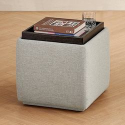 mopio Levi Storage Ottoman with Reversible Tray, Modern Square Chest Coffee Table, Upholstered Cube Sitting Foot Stools Ottoman for Living Room, Bedro