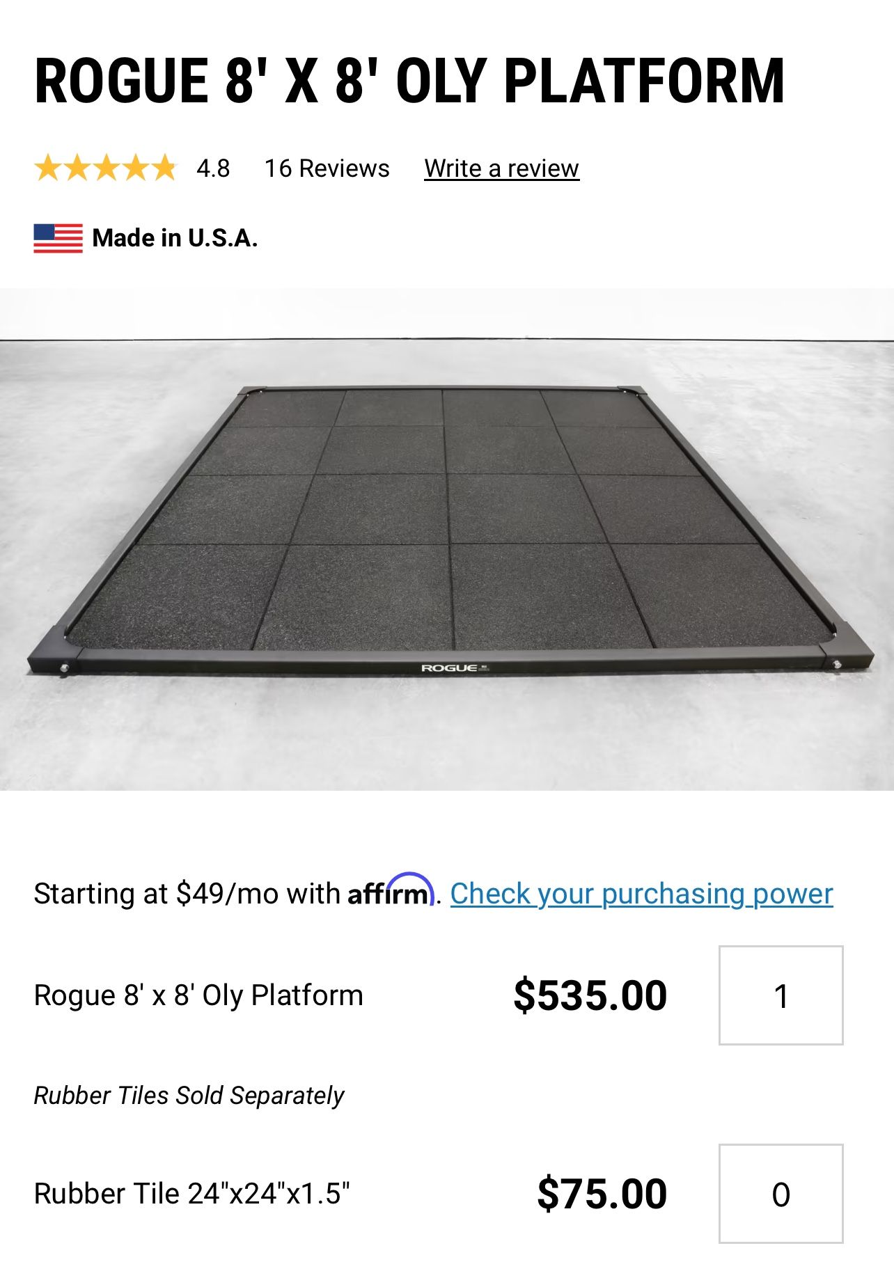 Rogue 8’ x 8’ Oly Platform