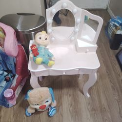 Kids Makeup Dresser And Two Dolls