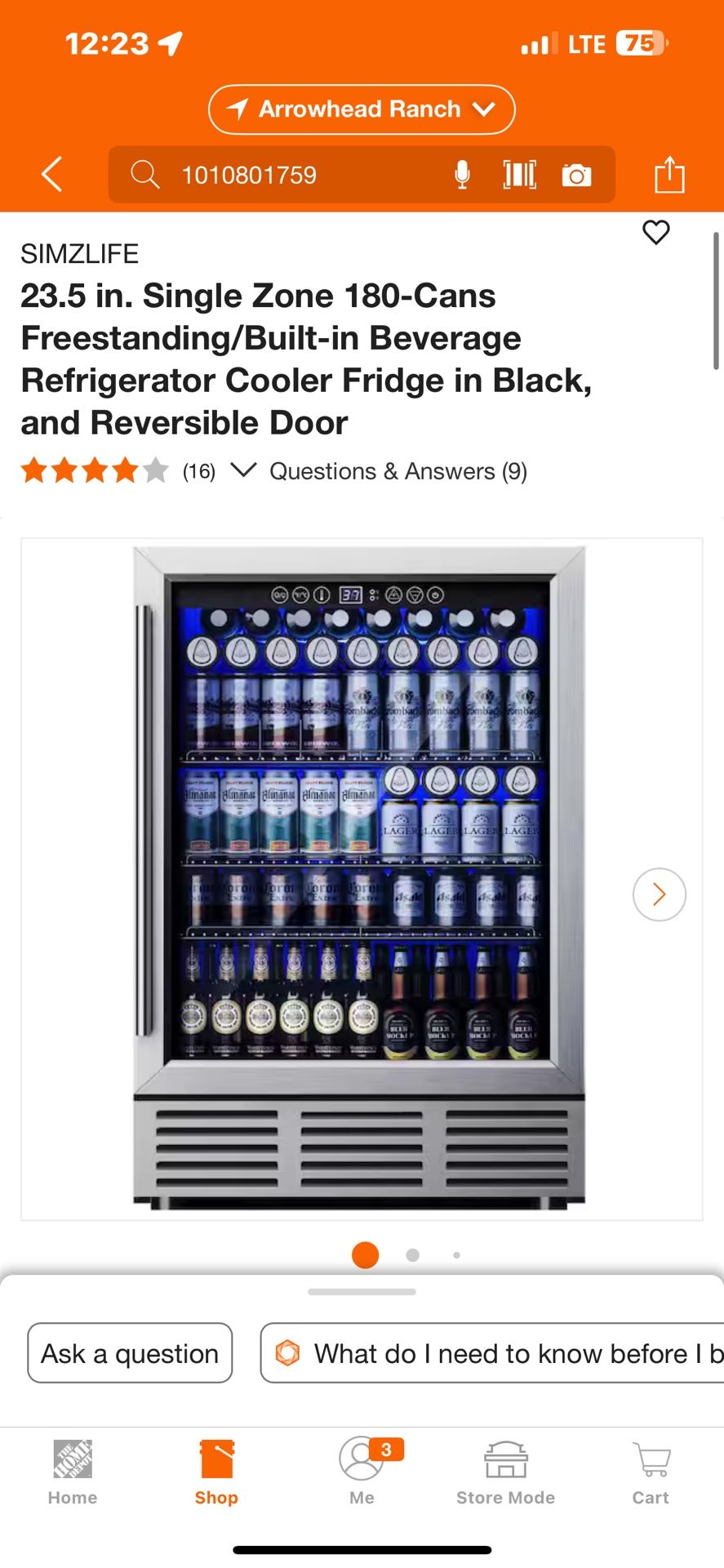 SIMZLIFE 23.5 in. Single Zone 180-Cans Freestanding/Built-in Beverage Refrigerator Cooler Fridge in Black, and Reversible Door