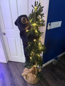 Alpine tree with bear - Christmas light up decoration 5ft tall