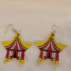 Star Shaped Circus Tent Print Earrings 2"