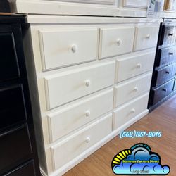 White Nine Drawer Pinewood Dresser Chest Mueble 