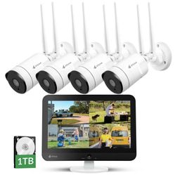 Kittyhok Wireless Security Camera System with 12" Monitor, 1TB HDD, 2-way audio