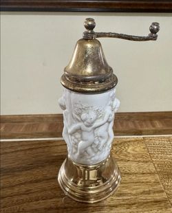 Vintage Cherub Ceramic and Gold Tone Pepper Mill
