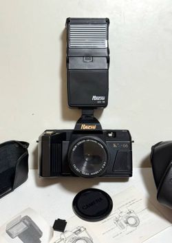 Vintage Hachi KX66 35mm Film Camera With Case And Flash Attachment