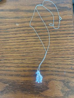 Sterling Silver Penguin & 20.5” Necklace Crystal Stomach