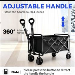 $45 Medium Foldable Outdoor Utility wagon/ Cart, Black Metal Frame with Durable Fabric Base, with cup holders