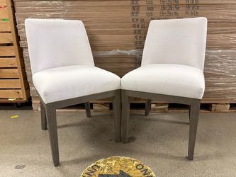 RESTORATION HARDWARE Morgan Curved Back White Fabric & Grey Oak Leg Side Chair (Set of 2)