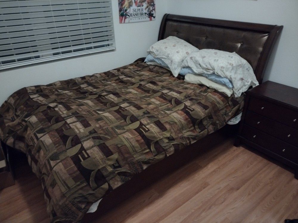 Selling Dresser, Queen Bed Frame, Mattress, Desk Chair, Desk, And Night Stand