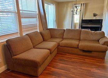 Large Tan Fabric Sectional Sofa