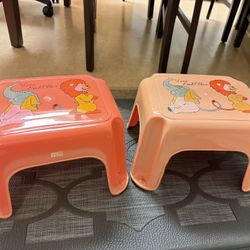 Set of 2 Vintage 'Love Each Other' Children's Plastic Stools 10x8x7H