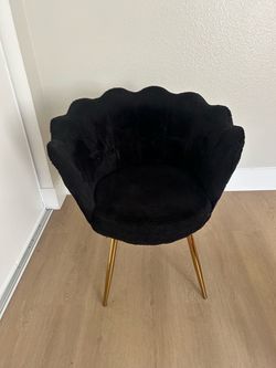 Black Fuzzy Shell Chair with Gold Legs