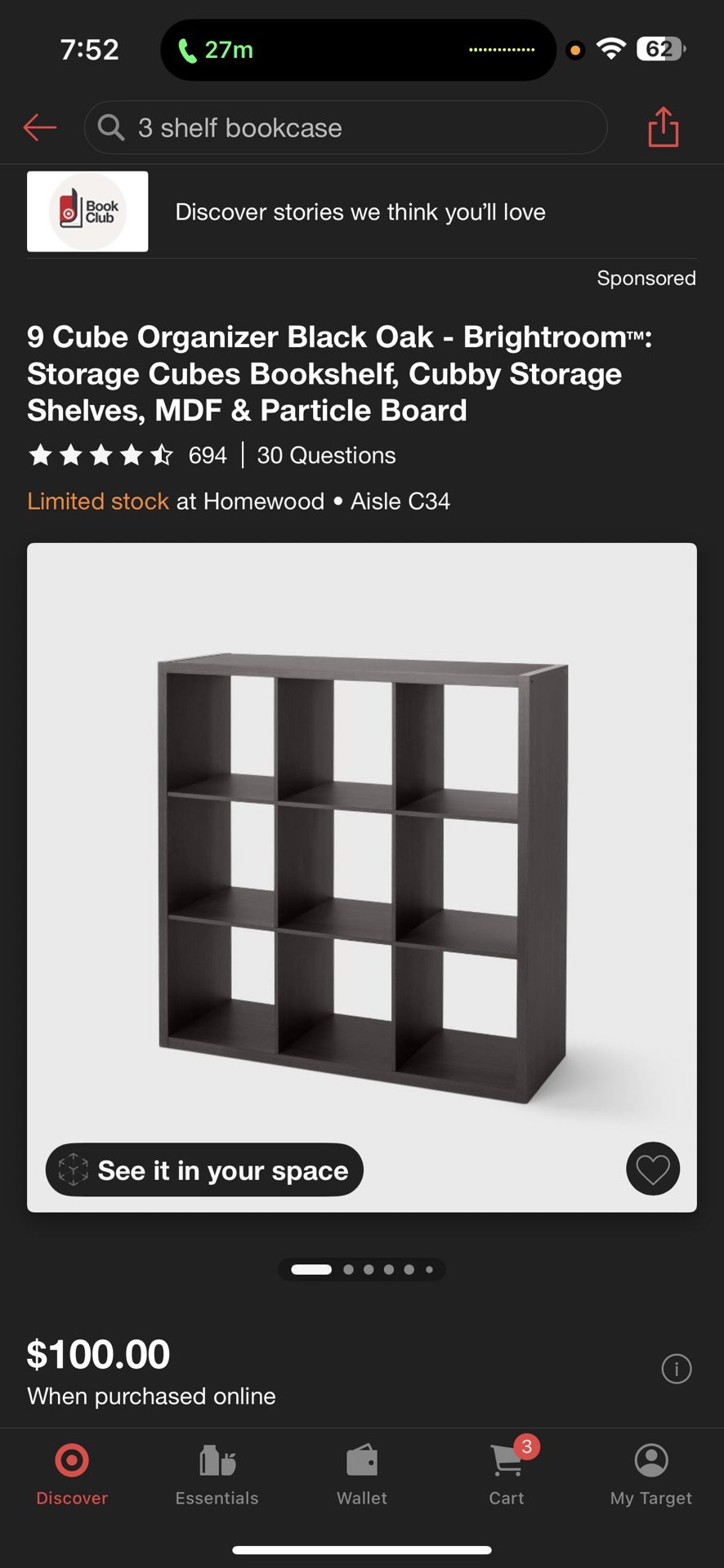 9 Cube Organizer Black Oak - Brightroomâ„¢: Storage Cubes Bookshelf, Cubby Storage Shelves, MDF & Particle Board