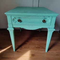 Teal nightstand shabby chic shelf wood