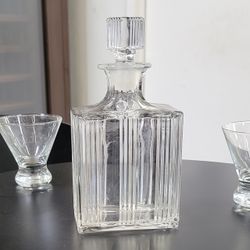 Square Ribbed Glass Decanter with Stopper