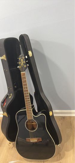 Takamine Black Acoustic-Electric Cutaway Guitar with Case