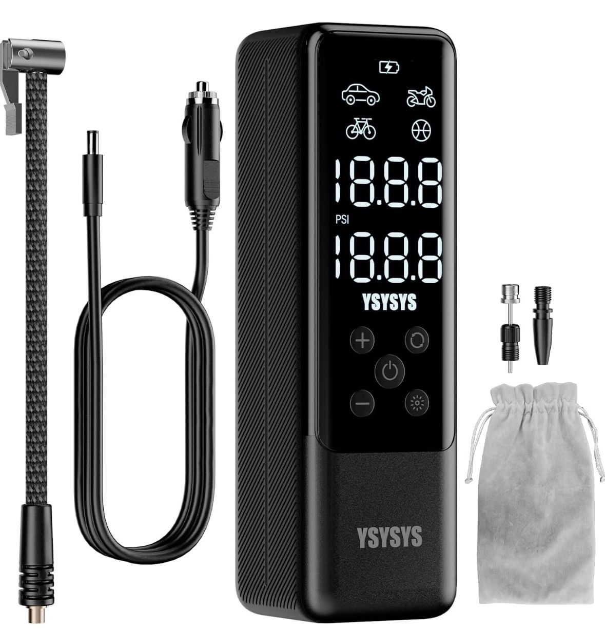 Smart Tire Inflator, 150 PSI Portable Air Compressor, Inflates 3 Times Faster, with Dual LCD Display Tire Pressure Gauge, Corded Air Pump  Very easy t