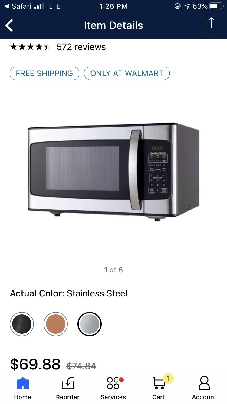 Hamilton Beach 1.1 Cu. Ft. 1000W Stainless Steel Microwave