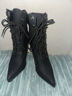 Black Heel Laced Booties Size 6.5