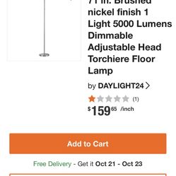 DAYLIGHT24 71 in. Brushed nickel finish 1 Light 5000 Lumens Dimmable Adjustable Head Torchiere Floor Lamp