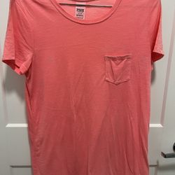 PINK By Victoria’ Secret Ladies Short Sleeve Top With Pocket  - Great Shape - Pink - Size Medium