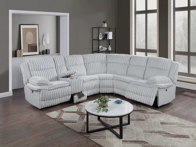 Brand New Grey Super Plush Corduroy Reclining Sectional Sofa